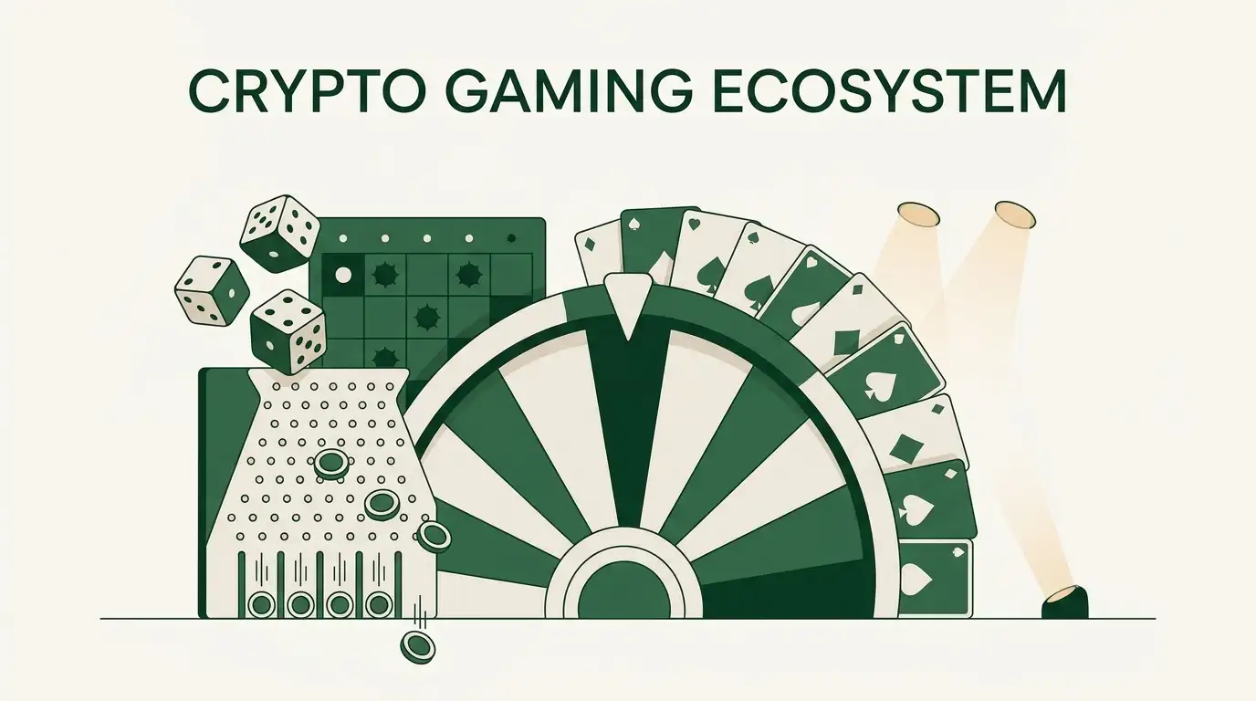 Abstract casino game motifs with dice, grid tiles, wheel shapes and playing cards